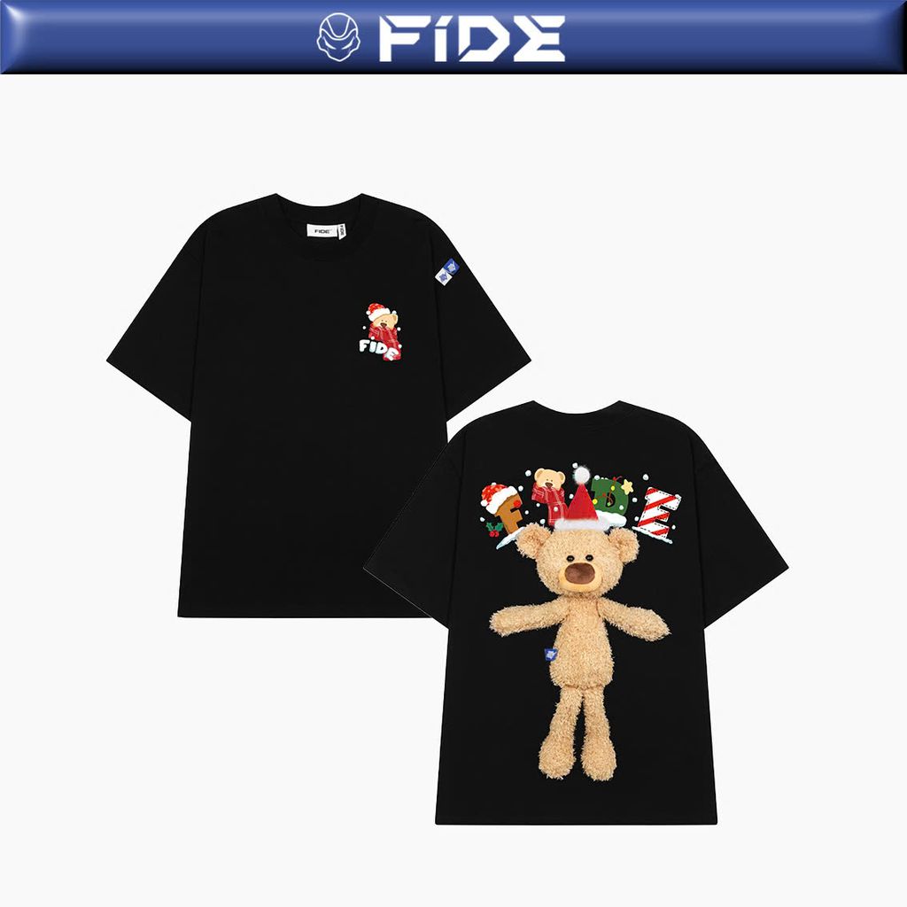 Áo thun JoyBear FIDE TEEDY phông cotton unisex nam nữ Form rộng cổ tròn đính gấu - AT126 (TẶNG GẤU)