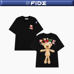 Áo thun JoyBear FIDE TEEDY phông cotton unisex nam nữ Form rộng cổ tròn đính gấu - AT126 (TẶNG GẤU)