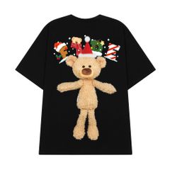 Áo thun JoyBear FIDE TEEDY phông cotton unisex nam nữ Form rộng cổ tròn đính gấu - AT126 (TẶNG GẤU)