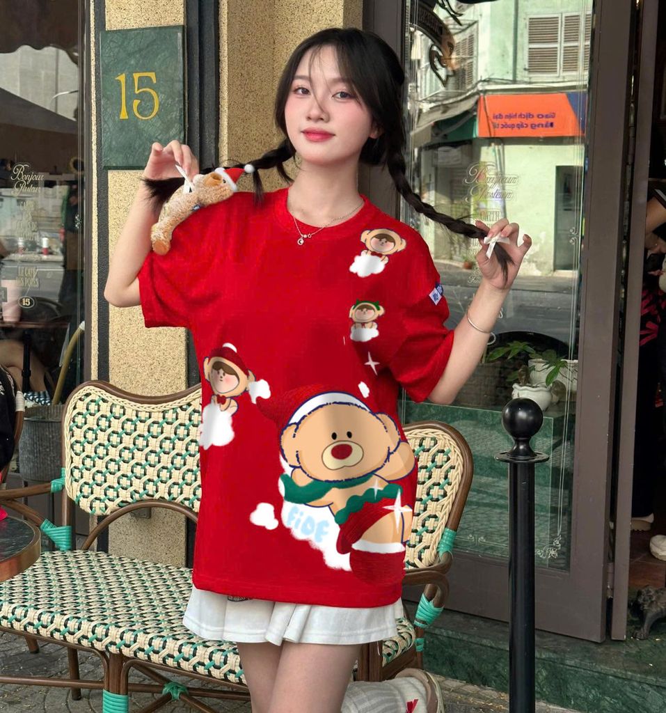 Áo thun JoyBear FIDE TEEDY phông cotton unisex nam nữ Form rộng cổ tròn đính gấu - AT127 (TẶNG GẤU)