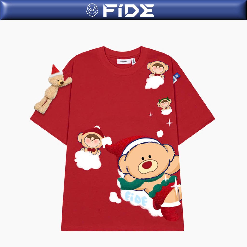 Áo thun JoyBear FIDE TEEDY phông cotton unisex nam nữ Form rộng cổ tròn đính gấu - AT127 (TẶNG GẤU)