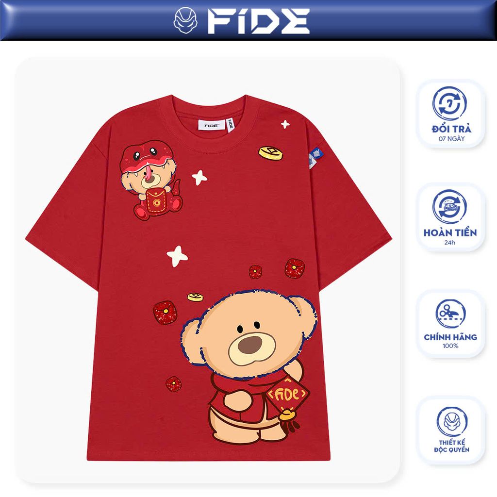 Áo thun JoyBear Tết FIDE TEDDY phông cotton unisex nam nữ Form rộng cổ tròn - AT131