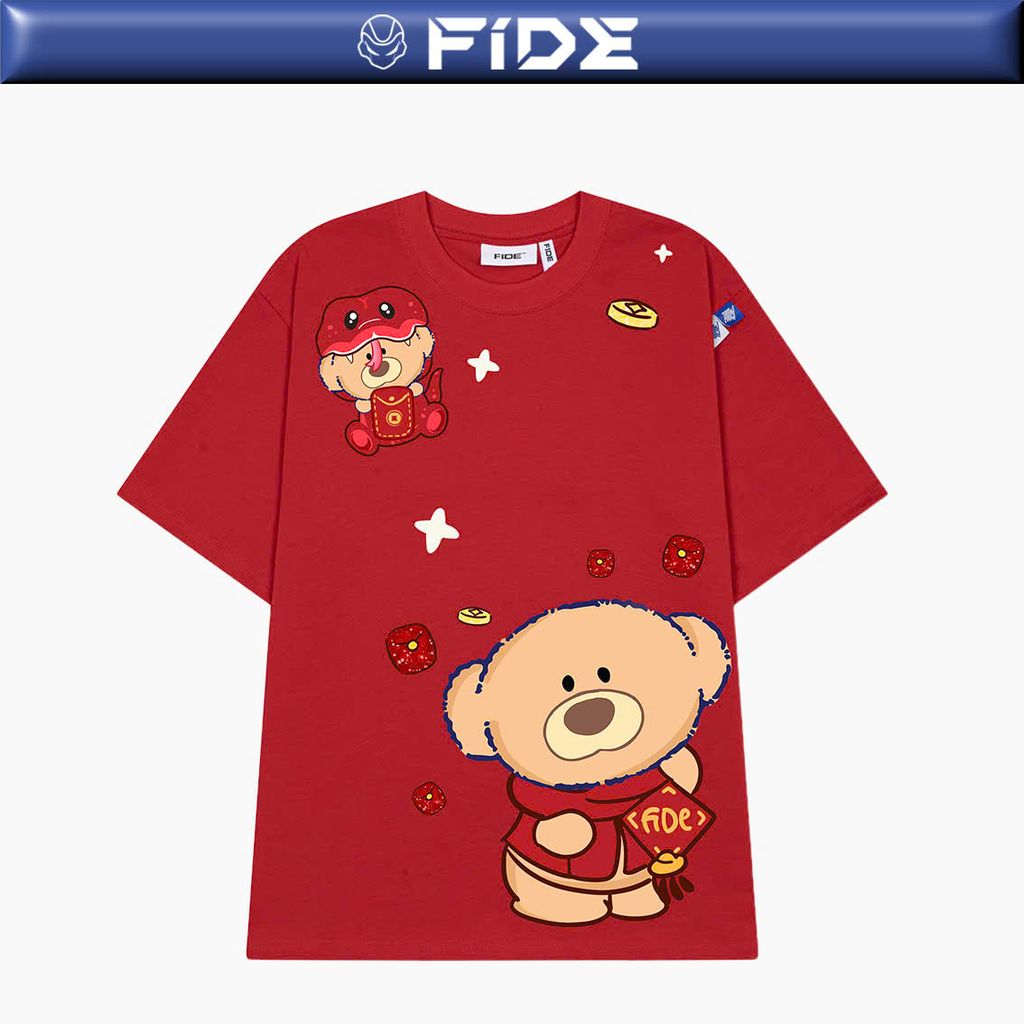Áo thun JoyBear Tết FIDE TEDDY phông cotton unisex nam nữ Form rộng cổ tròn - AT131