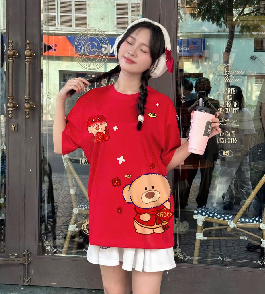 Áo thun JoyBear Tết FIDE TEDDY phông cotton unisex nam nữ Form rộng cổ tròn - AT131