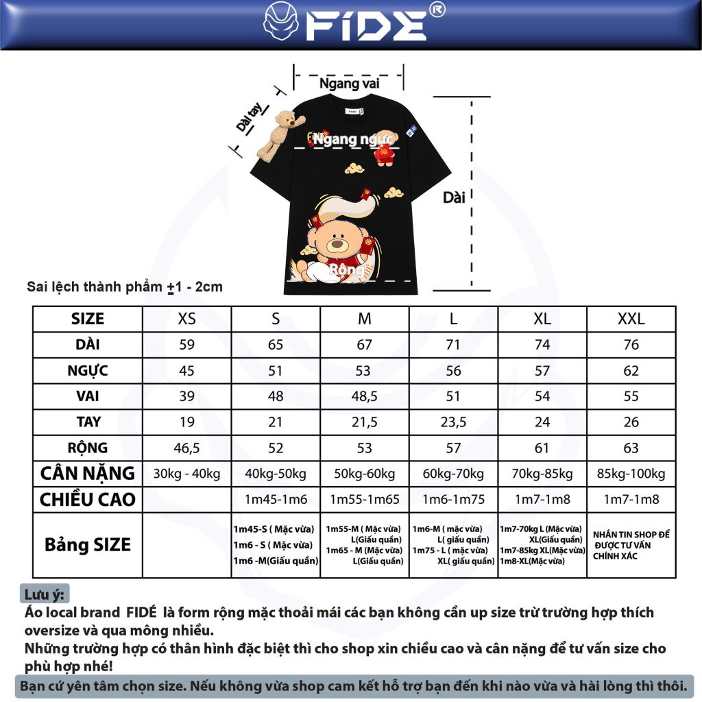 Áo thun JoyBear FIDE TEEDY phông cotton unisex nam nữ Form rộng cổ tròn đính gấu - AT135 (TẶNG GẤU)