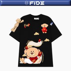 Áo thun JoyBear FIDE TEEDY phông cotton unisex nam nữ Form rộng cổ tròn đính gấu - AT135 (TẶNG GẤU)