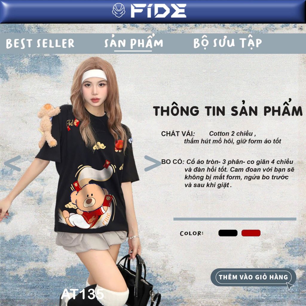 Áo thun JoyBear FIDE TEEDY phông cotton unisex nam nữ Form rộng cổ tròn đính gấu - AT135 (TẶNG GẤU)