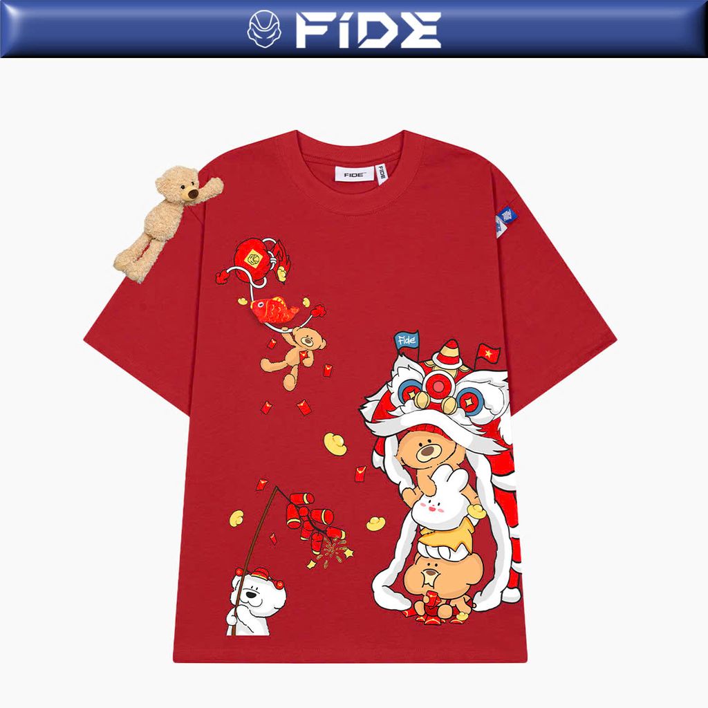Áo thun JoyBear FIDE TEEDY phông cotton unisex nam nữ Form rộng cổ tròn đính gấu - AT136 (TẶNG GẤU)