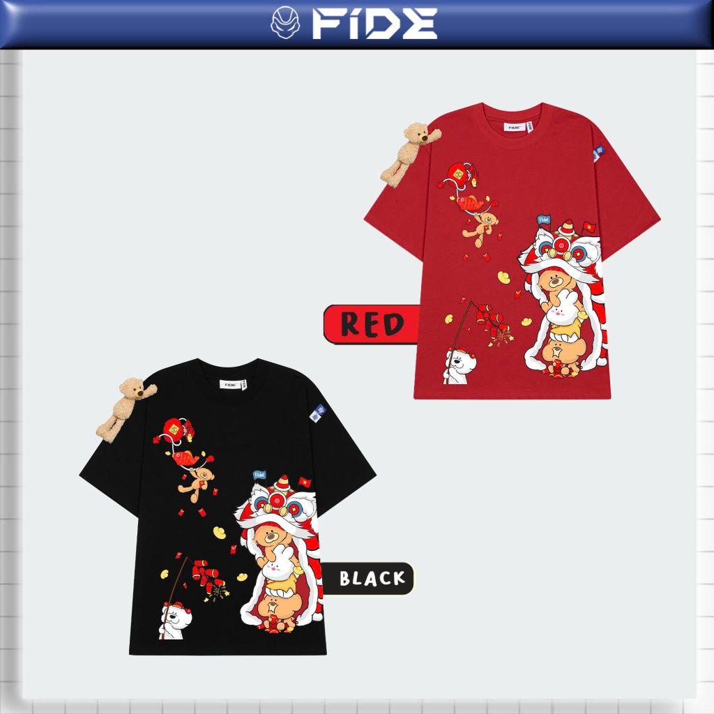Áo thun JoyBear FIDE TEEDY phông cotton unisex nam nữ Form rộng cổ tròn đính gấu - AT136 (TẶNG GẤU)