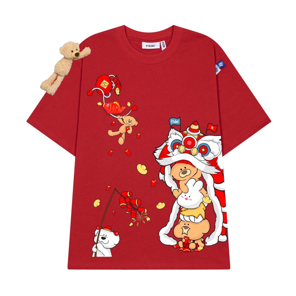 Áo thun JoyBear FIDE TEEDY phông cotton unisex nam nữ Form rộng cổ tròn đính gấu - AT136 (TẶNG GẤU)