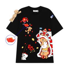 Áo thun JoyBear FIDE TEEDY phông cotton unisex nam nữ Form rộng cổ tròn đính gấu - AT136 (TẶNG GẤU)