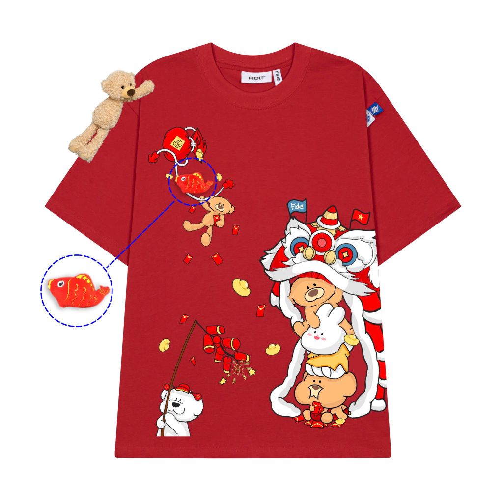 Áo thun JoyBear FIDE TEEDY phông cotton unisex nam nữ Form rộng cổ tròn đính gấu - AT136 (TẶNG GẤU)
