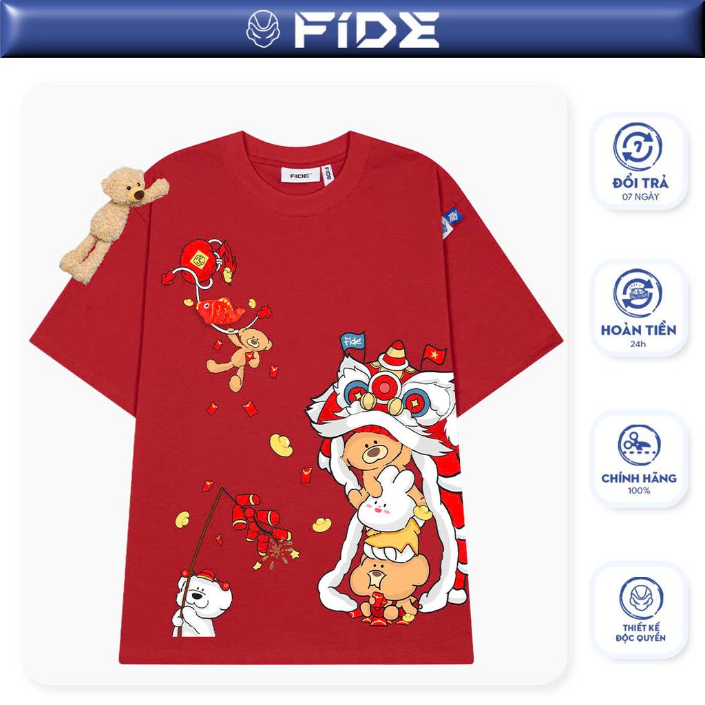 Áo thun JoyBear FIDE TEEDY phông cotton unisex nam nữ Form rộng cổ tròn đính gấu - AT136 (TẶNG GẤU)