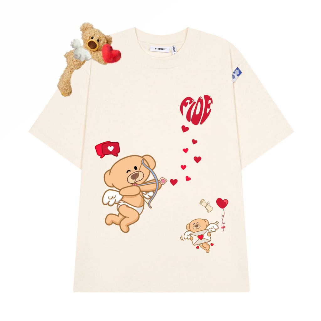 Áo thun FIDE Valentine cặp đôi unisex form rộng local brand cổ tròn oversize - AT145 (Tặng gấu)