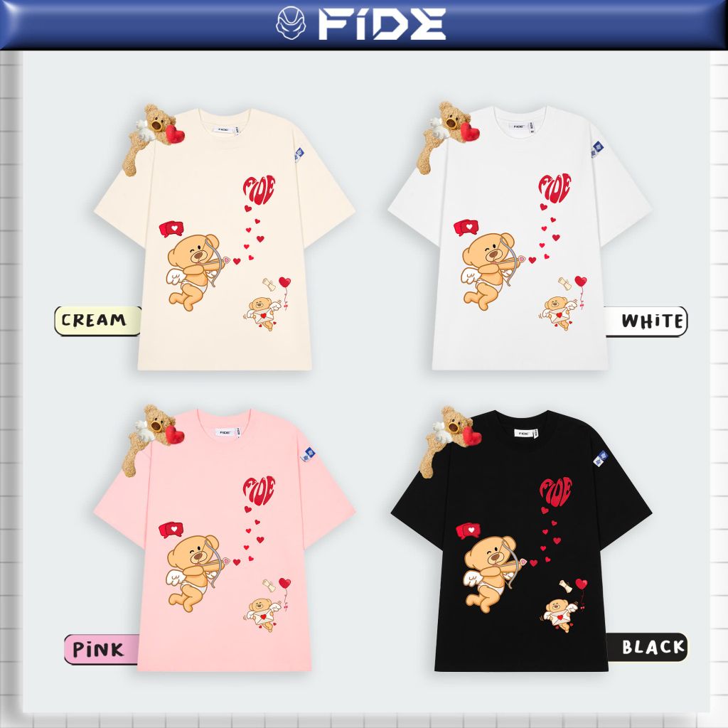 Áo thun FIDE Valentine cặp đôi unisex form rộng local brand cổ tròn oversize - AT145 (Tặng gấu)
