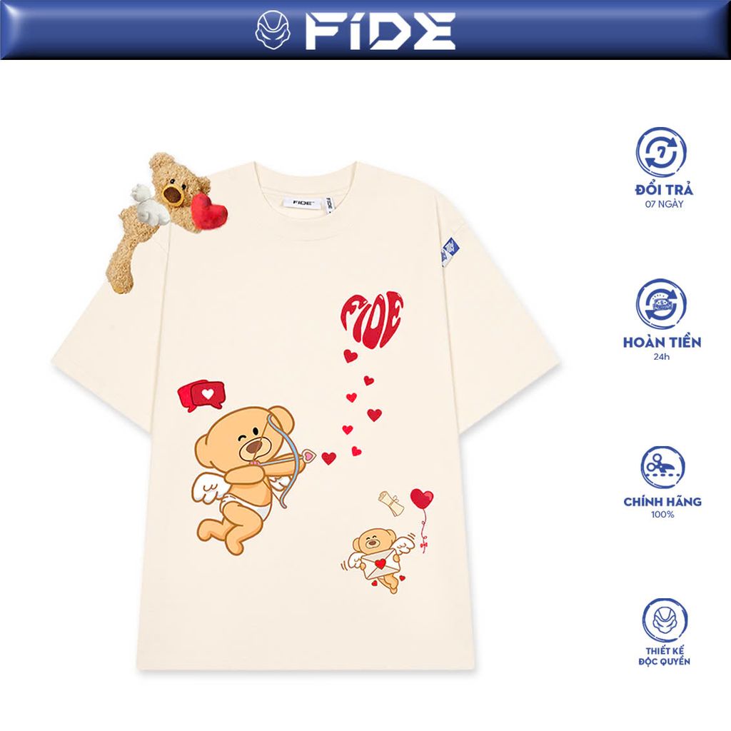 Áo thun FIDE Valentine cặp đôi unisex form rộng local brand cổ tròn oversize - AT145 (Tặng gấu)