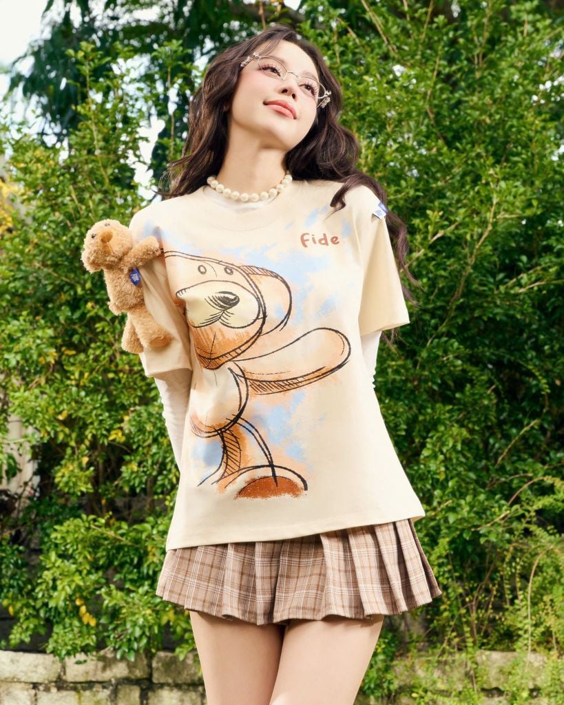 Áo thun FIDE JoyBear cotton unisex form rộng local brand cổ tròn oversize - AT148 (Tặng gấu)