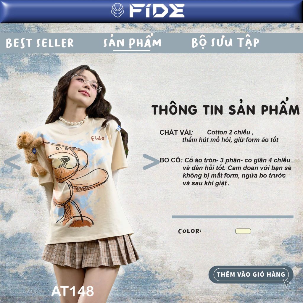 Áo thun FIDE JoyBear cotton unisex form rộng local brand cổ tròn oversize - AT148 (Tặng gấu)