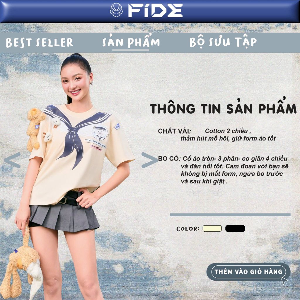 Áo thun FIDE JoyBear unisex form rộng đính gấu local brand cổ tròn oversize - AT152 (Tặng gấu)
