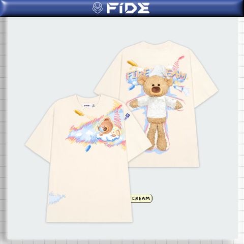 Áo thun FIDE JoyBear unisex form rộng đính gấu local brand cổ tròn oversize - AT156 (Tặng gấu)
