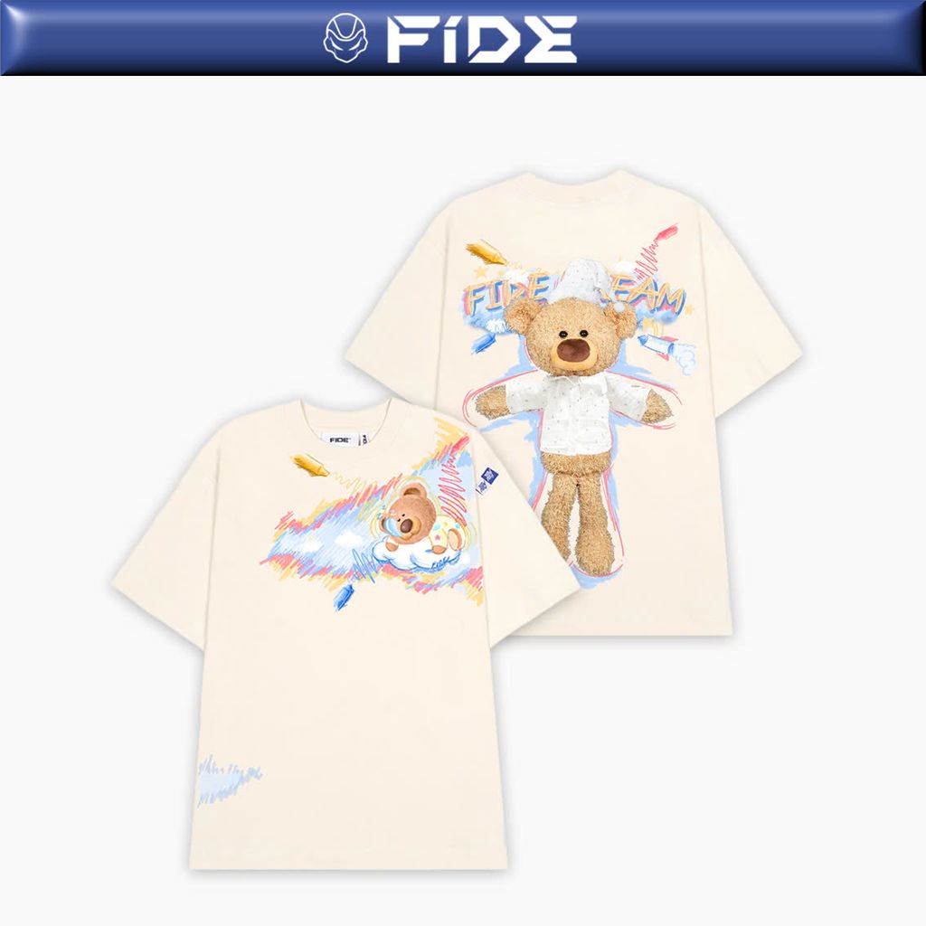 Áo thun FIDE JoyBear unisex form rộng đính gấu local brand cổ tròn oversize - AT156 (Tặng gấu)