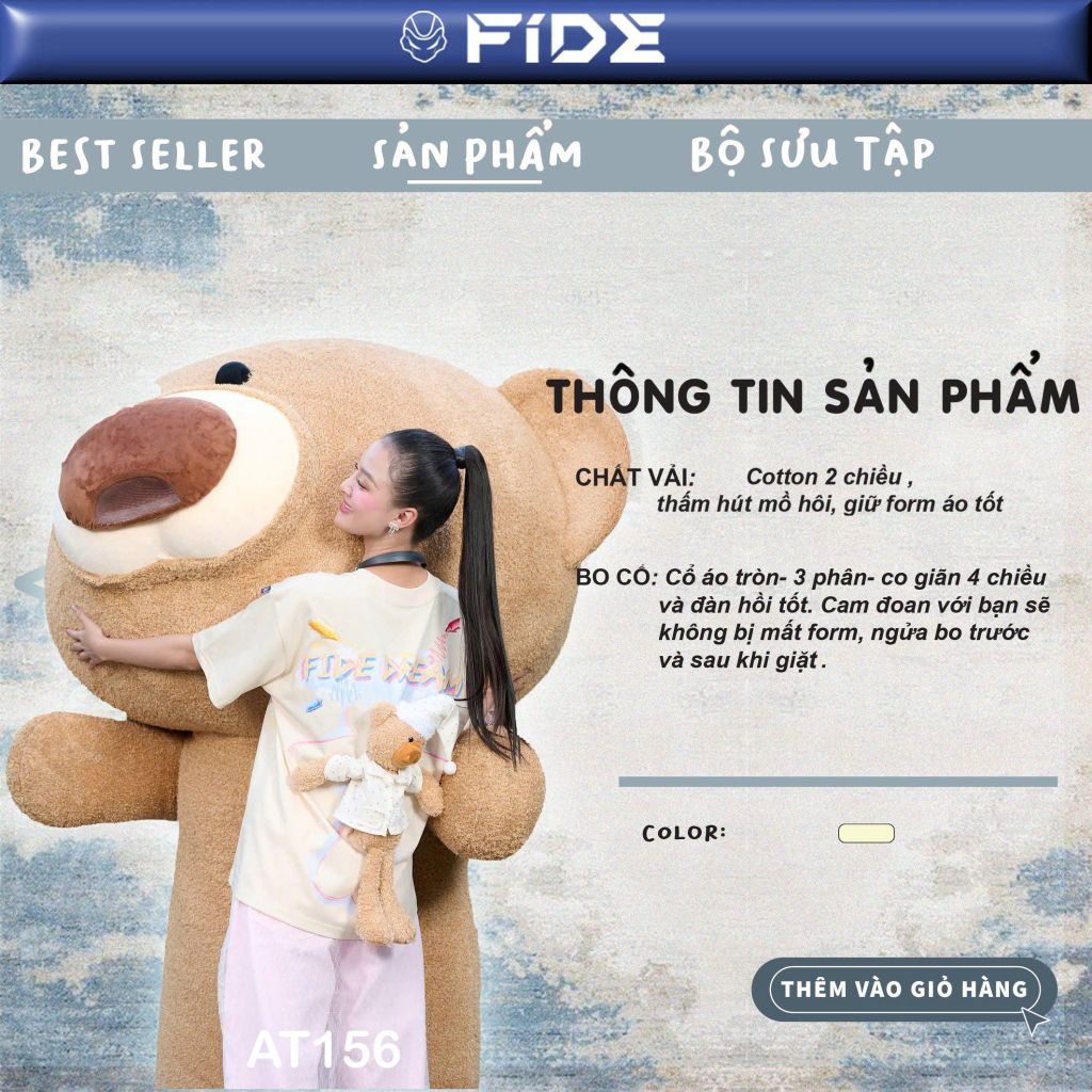 Áo thun FIDE JoyBear unisex form rộng đính gấu local brand cổ tròn oversize - AT156 (Tặng gấu)