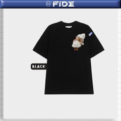 Áo thun FIDE JoyBear unisex form rộng đính gấu local brand cổ tròn oversize - AT154 (Tặng gấu)