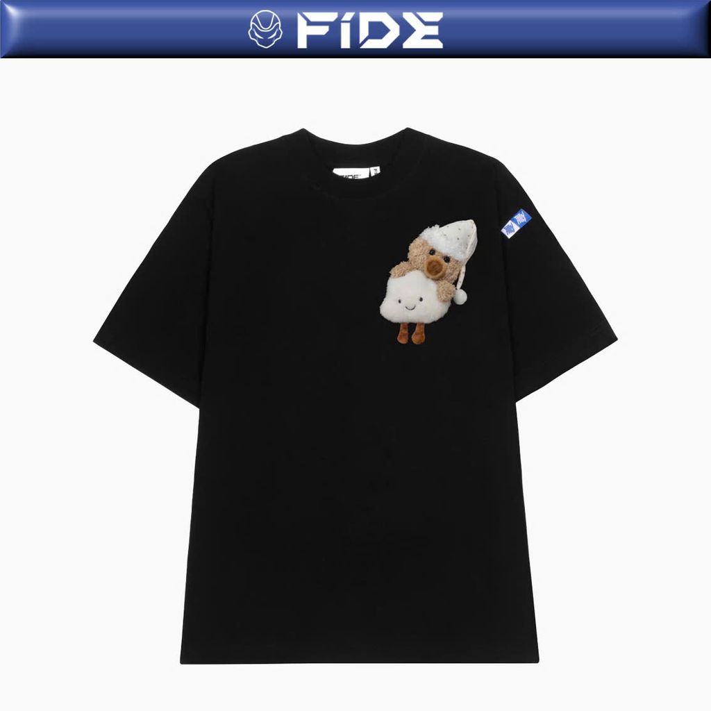 Áo thun FIDE JoyBear unisex form rộng đính gấu local brand cổ tròn oversize - AT154 (Tặng gấu)