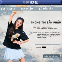 Áo thun FIDE JoyBear unisex form rộng đính gấu local brand cổ tròn oversize - AT154 (Tặng gấu)