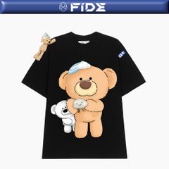 Áo thun FIDE JoyBear unisex form rộng đính gấu local brand cổ tròn oversize - AT155 (Tặng gấu)
