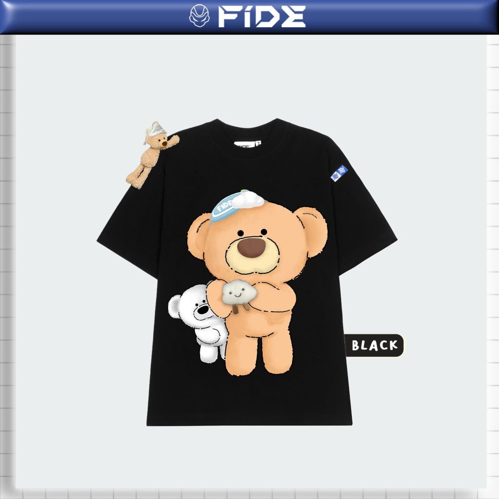 Áo thun FIDE JoyBear unisex form rộng đính gấu local brand cổ tròn oversize - AT155 (Tặng gấu)