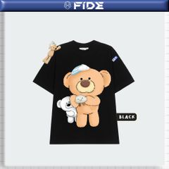 Áo thun FIDE JoyBear unisex form rộng đính gấu local brand cổ tròn oversize - AT155 (Tặng gấu)