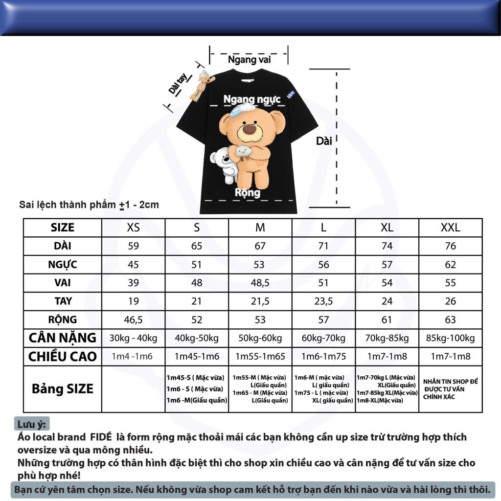 Áo thun FIDE JoyBear unisex form rộng đính gấu local brand cổ tròn oversize - AT155 (Tặng gấu)