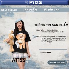 Áo thun FIDE JoyBear unisex form rộng đính gấu local brand cổ tròn oversize - AT155 (Tặng gấu)