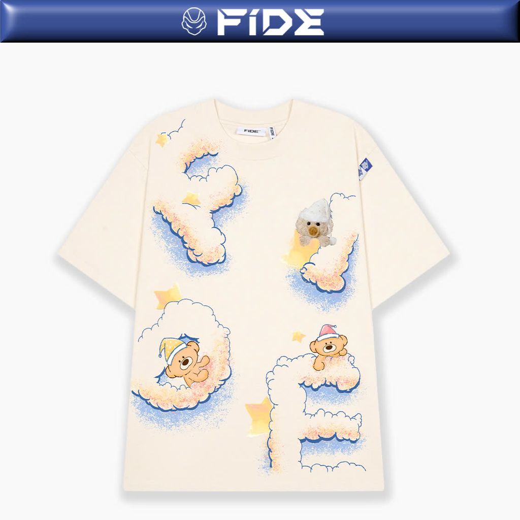 Áo thun FIDE JoyBear unisex form rộng đính gấu local brand cổ tròn oversize - AT153 (Tặng gấu)