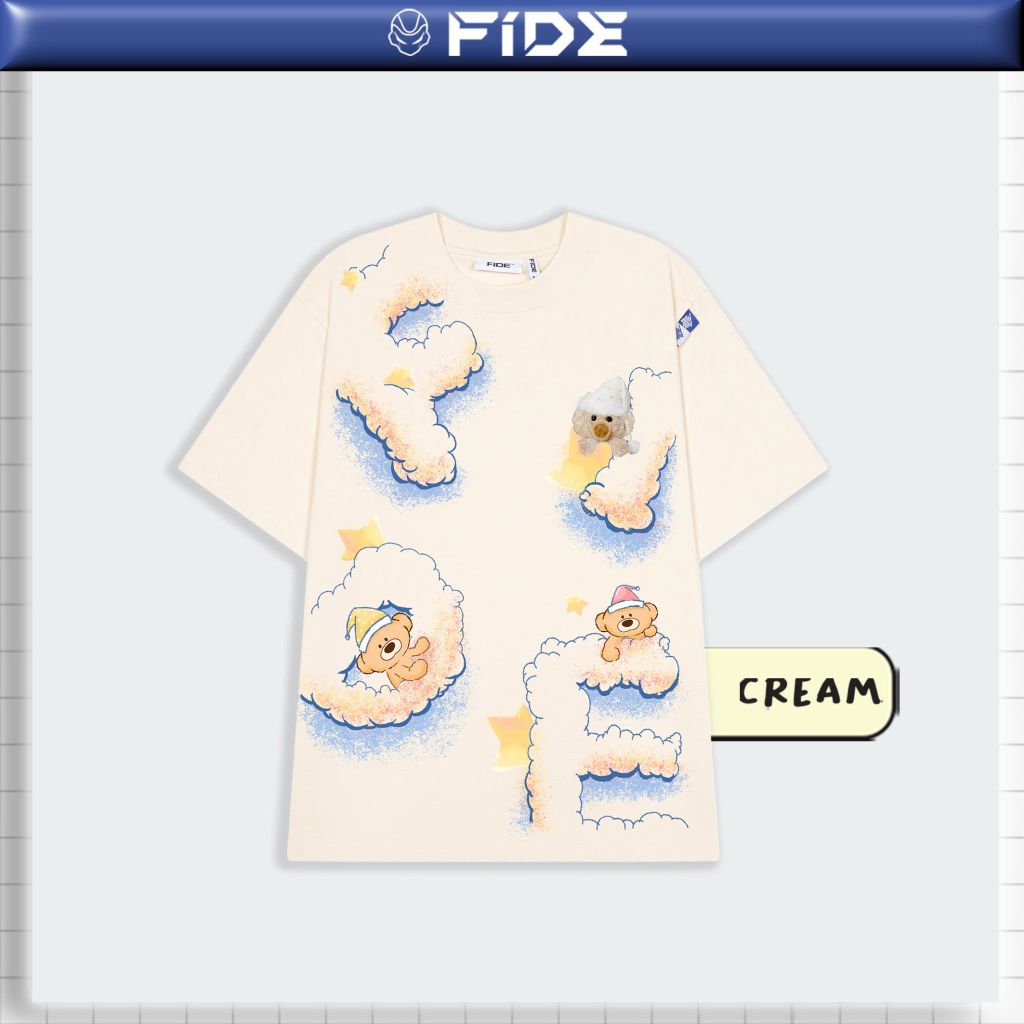 Áo thun FIDE JoyBear unisex form rộng đính gấu local brand cổ tròn oversize - AT153 (Tặng gấu)