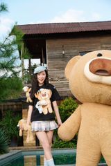Áo thun FIDE JoyBear unisex form rộng đính gấu local brand cổ tròn oversize - AT155 (Tặng gấu)
