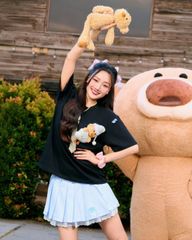 Áo thun FIDE JoyBear unisex form rộng đính gấu local brand cổ tròn oversize - AT154 (Tặng gấu)