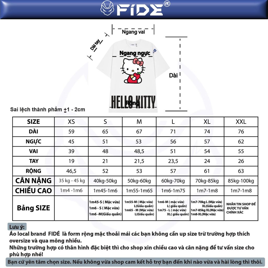 Áo thun FIDE Hello Kitty phông unisex form rộng local brand nam nữ cổ tròn oversize - AT160