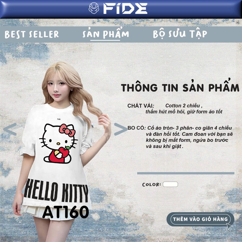 Áo thun FIDE Hello Kitty phông unisex form rộng local brand nam nữ cổ tròn oversize - AT160
