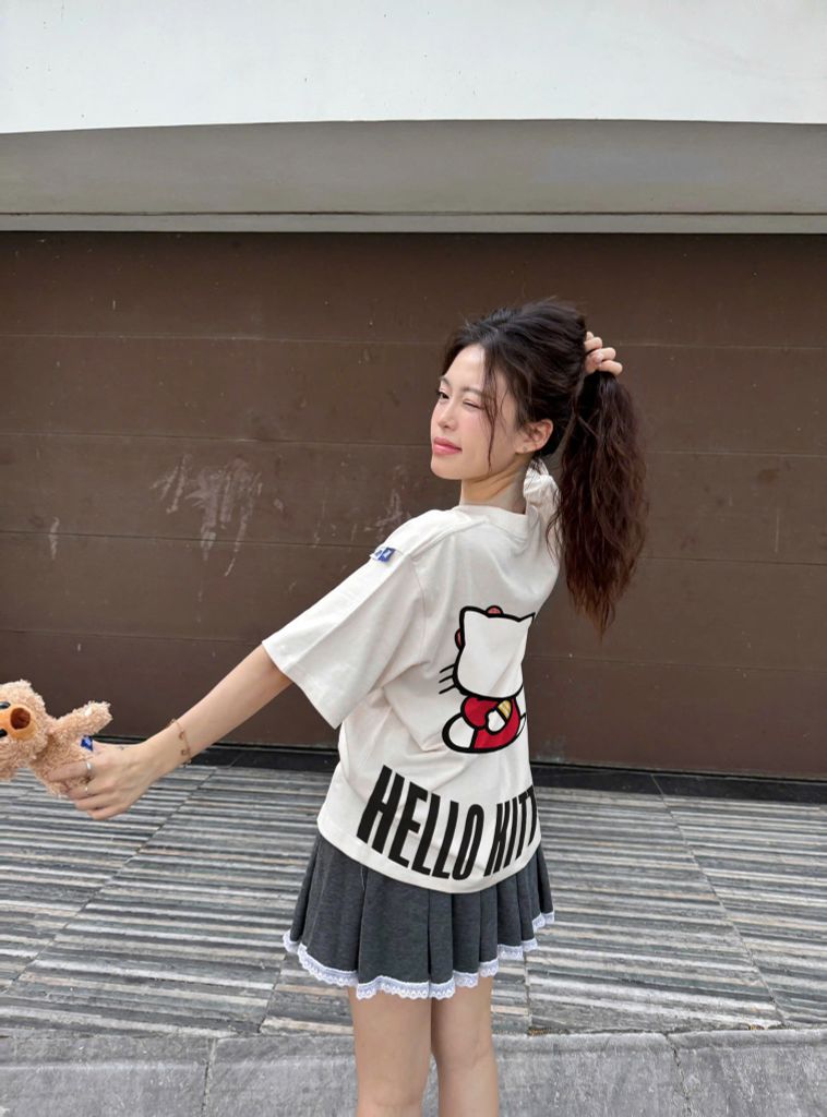 Áo thun FIDE Hello Kitty phông unisex form rộng local brand nam nữ cổ tròn oversize - AT160