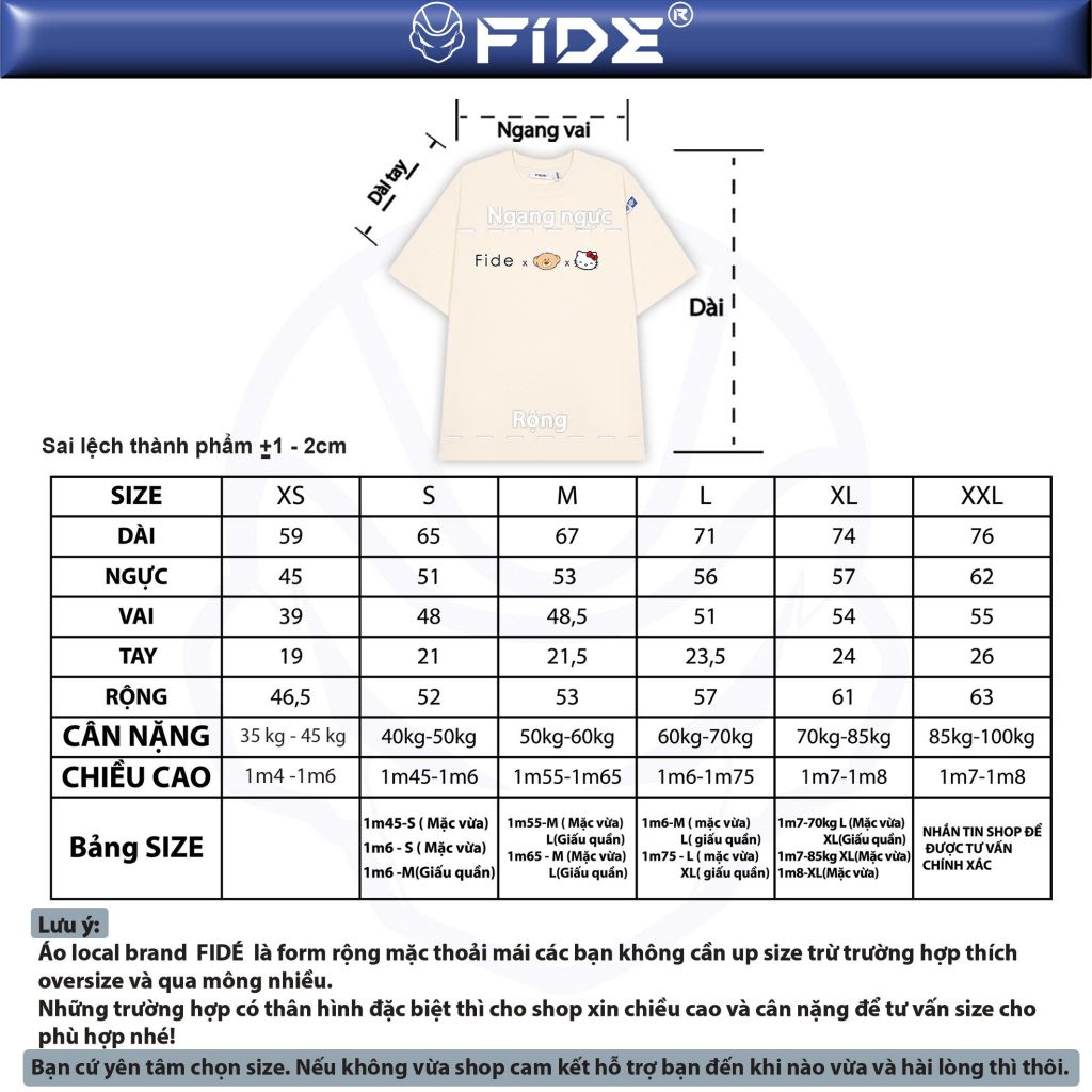 Áo thun FIDE Hello Kitty phông unisex form rộng local brand nam nữ cổ tròn oversize - AT163