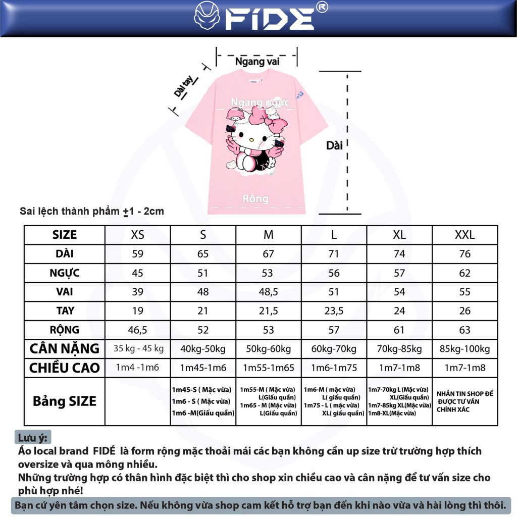 Áo thun FIDE Hello Kitty phông unisex form rộng local brand nam nữ cổ tròn oversize- AT164(Tặng Mèo)