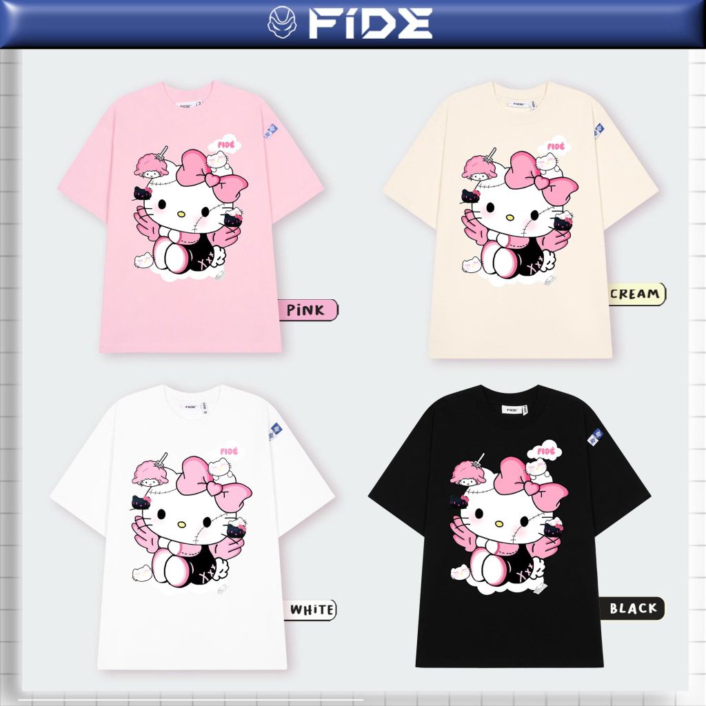 Áo thun FIDE Hello Kitty phông unisex form rộng local brand nam nữ cổ tròn oversize- AT164(Tặng Mèo)