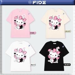 Áo thun FIDE Hello Kitty phông unisex form rộng local brand nam nữ cổ tròn oversize- AT164(Tặng Mèo)