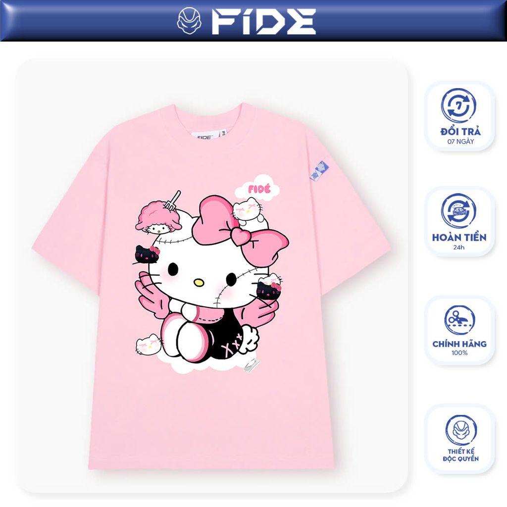 Áo thun FIDE Hello Kitty phông unisex form rộng local brand nam nữ cổ tròn oversize- AT164(Tặng Mèo)