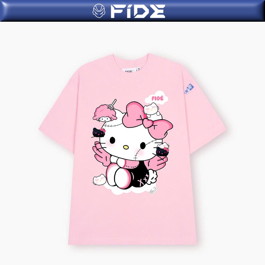 Áo thun FIDE Hello Kitty phông unisex form rộng local brand nam nữ cổ tròn oversize- AT164(Tặng Mèo)