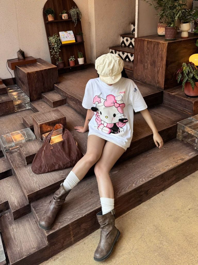 Áo thun FIDE Hello Kitty phông unisex form rộng local brand nam nữ cổ tròn oversize- AT164(Tặng Mèo)