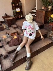 Áo thun FIDE Hello Kitty phông unisex form rộng local brand nam nữ cổ tròn oversize- AT164(Tặng Mèo)