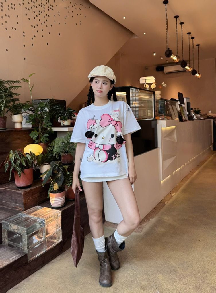Áo thun FIDE Hello Kitty phông unisex form rộng local brand nam nữ cổ tròn oversize- AT164(Tặng Mèo)